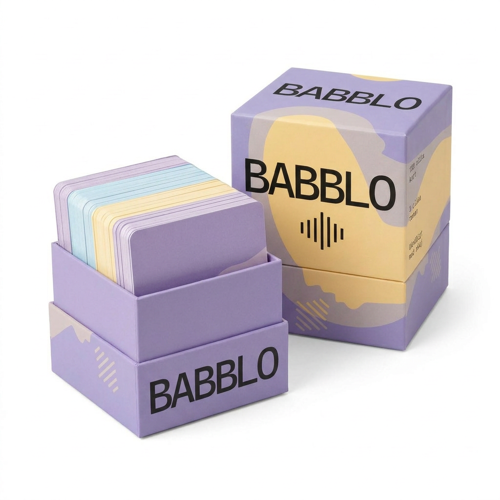 Babblo med öppen ask och 150 kort